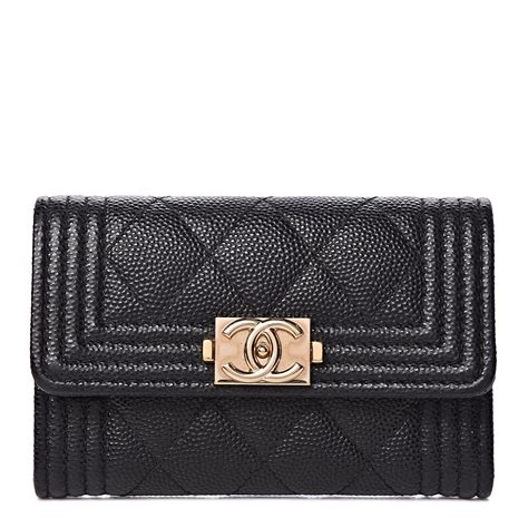 Chanel Black Quilted Caviar Boy Card Holder Pale 